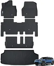 WAYIDSS Floor Mats & Trunk Mat for 2024 2025 KIA EV9 7 Seats-2 Row Bench Seat（Not Fit for 6-Seats Version）, 1st & 2nd & 3rd Rows Full Set with Cargo Liner,TPE All Weather Protection Car Floor Liners