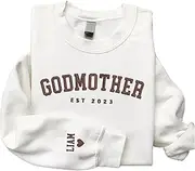 [GodLover] Custom Embroidered Godmother Sweatshirt with Kid Names on Sleeve, Godmother Gifts from Godchild, Godmother Gif, Godmother Proposal Gift, Will You Be My Godmother, Godmother Black, Black, One size