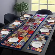 Patchwork Table Cloth Vintage Throw Runner Bowl Mat Indian Decorative Dining Set