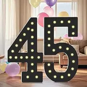 LOBOOM 4FT Marquee Light Up Numbers, Black Giant Marquee Number Big Mosaic Number for 45th Birthday Party Decorations Backdrop Anniversary Decor, Pre-Cut Frame