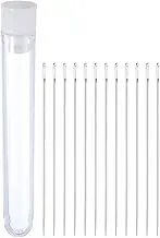 sourcing map 1 Set Large Eye Needle, 2.28 Inch Handmade Yarn Knitting Needles High Carbon Iron Sewing Embroidery Needles with Storage for Hand Sewing Art Crafts, Silver, Transparent