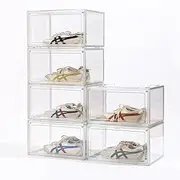 Clear Shoe Storage Boxes Stackable, 6pk Clear Shoe Box Stack & Display, Transparent Shoe Box Magnetic Side Closure - for Shoes, Boots, Heels, Sneaker Case. Clear Acrylic Shoe Box Organiser Large Cases