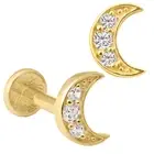 14k Yellow Gold Crescent Moon with Multi Zircon Labret
