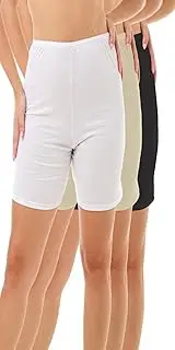 [Underworks] Women's 100% Cotton Cuff Leg Boy-Leg Anti-Chafing Boxers - 8-Inch Inseam 3-Pack