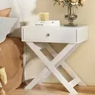 Bedside Table Drawers Storage Cabinet Nightstand White QARA Modern Furnitu 1D-WH