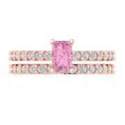 1.41ct Emerald Round Cut Pink Stone Ring Band bridal Set 14k Rose solid Gold