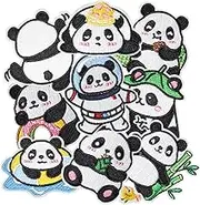 HEYTRCO 9PCS Cartoon Pandas Iron on Patches, Chinese Style Playful Cute Embroidered Iron on Badges for Clothes, Custom Applique for Kids, Hats, Jeans, Jackets, Bags, Backpacks, Dress