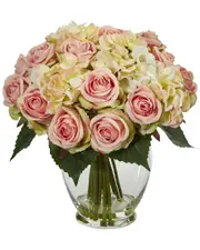 Nearly Natural Rose and Hydrangea Bouquet Artificial Arrangement