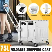 Shopping Trolley Cart Foldable Wheeled Utility Folding Crate Grocery Market Roll
