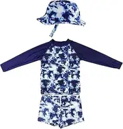 [Funky Junque] Girls 3 Piece UPF 50+ Matching Long Sleeved Rash Shirt Bucket Hat Bathing Suit Swimsuit Set