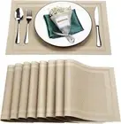 Placemats Set of 8 Washable Heat and Stain Resistant Place Mats 12"Wx18"L Beige