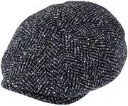 [fiebig] Flat Cap Herringbone 8-Panel Cap Herringbone Wool Mix with Peak and Button