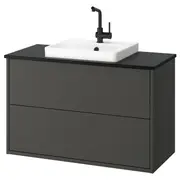 HAVBÄCK / ORRSJÖN wash-stnd w drawers/wash-basin/tap, dark grey/black marble effect, 102x49x71 cm