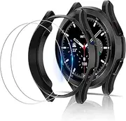 [Miimall] [2+2 Pack for Samsung Galaxy Watch 4 Classic 42mm 46mm Case with Tempered Glass Screen Protector, Soft TPU Protective Frame Shockproof Protective Shell Cover for Galaxy Watch 4 Classic-Black