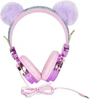 ETHZZLE Kids Headphones with Mic Rhinestone Glitter Adjustable Beam 85db Volume Headset for Children Adults Universal 3.5mm Jack