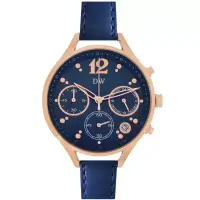 在飛比找博客來優惠-日本DW D3227 時尚古典典雅女爵真三眼皮帶手錶 - 藍