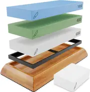 Large Sharpening Stone Set - Whetstone Knife Sharpener - Grits 400/1000/6000 - Nonslip Bamboo Base
