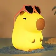 Capybara Night Light for Kids, On Vacation Silicone Pink Nursery Nightlight with Dimmable & Timer, Portable Rechargeable USB LED Touch Lamp, Bedroom Table Decor Birthday Xmas Gifts to Girls Women