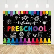 AIBIIN 8x6ft Kids First Day of Preschool Backdrop Welcome to Preschool Banner Back to School Party Decorations Supplies First Day of School Sign Photography Background(Black)