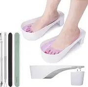 Toe Nail Soaking Bowl Acetone Proof: 1Pair Soak Off Dip Powder Gel Polish Remover - Manicure Bowl for Toenails Soaking with Cuticle Pusher, Cuticle Peeler, Nail File Buffer (White)
