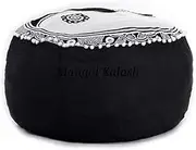 Indian Mandala Tapestry Decorative Floor Designs Cover Ottoman Pouf Cotton Comfortable Indian Cover Cushion Pouf Pillow Indian Indian Ombre Traditional Ethnic Pouf 14” x 24'' (Black Yin Yang)