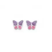 Sterling Silver Lilac & Pink Sparkly Butterfly Earrings in Clear