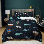 v1591 Bed Sheets Galaxy Space Bedding Sets Kids Full/Queen/King Size, Blue Universe Adventure Stars Duvet Cover Sets For Boys Girls Teens Bedroom 3-Pi