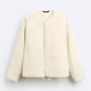 Zara Men's Light Padded Jacket Coat Modular Neckline Cream Snaps Closure XL NWT