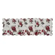 Mariell Quilted Table Runner 13x36 Red Flowers Creme Background