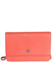 Chanel Orange Leather Wallet On Chain (Authentic Pre-Loved)
