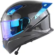 Bluetooth Carbon Fiber Motorcycle Helmet ECE Approved Dual Visor Full Face Modular Unisex Adult Helmet for Street Racing Motorbike Adult Men Women Crash Helmet