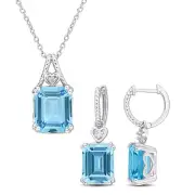 Amour Sterling Silver Sky Blue & White Topaz Pendant, Chain & Earrings Set