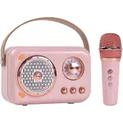B152 Retro Karaoke Machine Portable Bluetooth Speaker Wireless Microphone Gifts Toys for Family Home Party Microphone-Pink