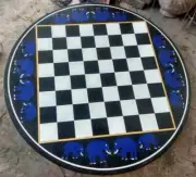 24'' Black Marble Chess Table Top Pietra Dura Inlay Malachite Children Game c29