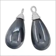2 Sterling Silver Black Shell Pearl Dangle Drop Charm Earring Beads 24mm #98007
