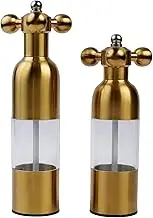 (Gold,2PCS) Salt, Pepper Modern Manual Grinder Set with Solid Handle - Stainless Steel Juego de Molinillo Dorado/Antique Faucet Shakers | Refillable Adjustable Coarseness Mill for BBQ Restaurant, Home
