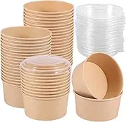 50 Pack Paper Salad Bowls with Lids 1000ml/32oz to Go, Serving Bowl Round Soup Bowls Leakproof Microwave, Sturdy Take Away Containers for Camping Gathering