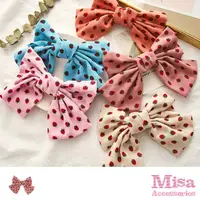 在飛比找momo購物網優惠-【MISA】雪紡髮夾 蝴蝶結髮夾/可愛甜美草莓印花雪紡蝴蝶結