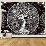 Wonrizon Tree of Life Tapestry,Black and White Galaxy Space Tapestries Aesthetic Psychedelic Wall Hanging decor for Living Room Bedroom (30" x 40")