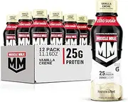 Muscle Milk Genuine Protein Shake, Vanilla Creme, 11.16 Fl Oz Bottle, 12 Pack, 25g Protein, Zero Sugar, Calcium, Vitamins A, C&D, 5g Fiber, Energizing Snack, Workout Recovery, May Packaging Vary