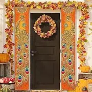 Rvsticty Happy Diwali Porch Banner Indian Diwali Peacock Front Porch Welcome Sign Deepawali Indian Festival of Lights Decorations-12×71'', ORANGE (CHH-2171)