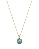 Bloomingdale's Fine Collection Diamond & Cultured Tahitian Black Pearl Pendant Necklace in 14K Yellow Gold, 0.12 tcw