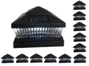 12 Pcs Black Solar Garden Outdoor Cap Post Light 5X5 Plastic with 5 LED Bulbs