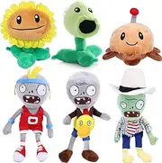 6 PCS Plants VS Zombies Plush Plants Zombies Sets Toy Pea Duck Zombie, Potato Mine 1 2 Stuffed Soft Doll Sport Zombie, Sunflower PVZ Figure Doll White Hat Zombie New
