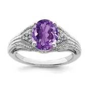 Sterling Silver Rhodium-plated Amethyst u0026 Diamond Ring