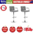 2x Bar Stools Fabric Gas Lift w/Armrest Grey