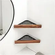 Bathroom Non Perforated Solid Wood Corner Rack Toilet Solid Wood Shelf Bathroom Storage Shower Organizer(Walnut-Double Layer)