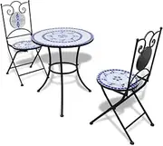3 Piece Bistro Set, All Weather Patio Furniture Set for Backyard Garden Deck Poolside, Ceramic Tile Blue and White