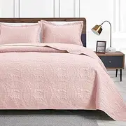 Love's Cabin King Size Quilt Set Pink Bedspreads - Soft Bed Summer Quilt Lightweight Microfiber Bedspread- Modern Style Coin Pattern Coverlet for All Season - 3 Piece (1 Quilt, 2 Pillow Shams)