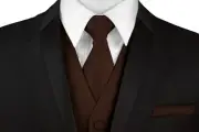 MEN'S CHOCOLATE SATIN TUXEDO VEST TIE HANKIE SET Wedding Formal Prom Homecoming